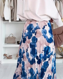 Jupe Plissée Imprimée Bloc de Couleurs