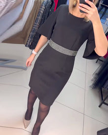 Robe Col Rond Manches Mi-Longues Évasées Taille