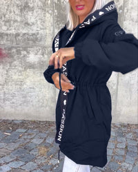 Manteau à capuche décontracté avec cordon de serrage et imprimé lettre