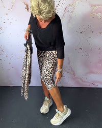 Pantalon court svelte imprimé léopard