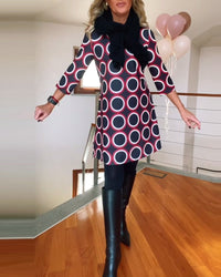 Robe décontractée à col rond et imprimé cercles