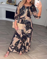 Robe Élégante Manche Trois-Quarts Imprimée Taille