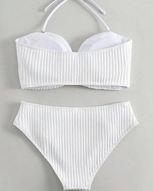 Maillot De Bain Halter Uni Rayé