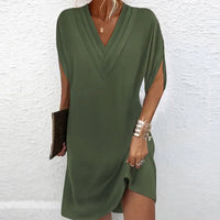 Robe élégante à manches fendues de couleur unie