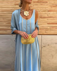 Imprimé Décolleté Ronde Robe Longue Casual Haut Deux Pièces