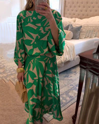 Ensemble Robe Décontractée Imprimé Manches Lanterne Tempérament