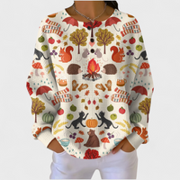 Béatrice - Pull crème à motif forêt automnale