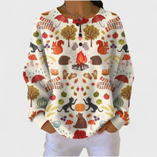 Béatrice - Pull crème à motif forêt automnale