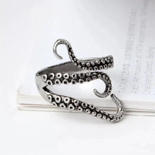 Bague ajustable en argent avec tentacules
