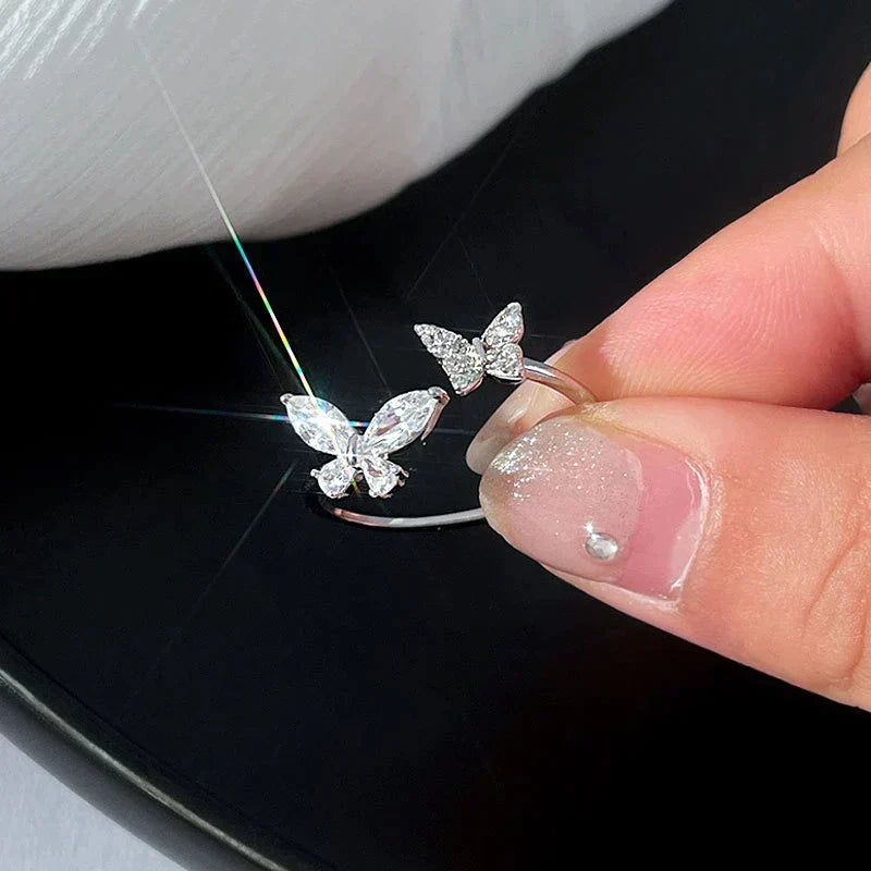 Bague ajustable Papillon Brillant en argent