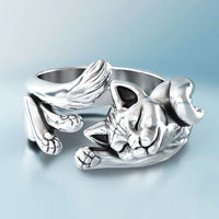 Bague Vintage avec Chat en Argent (Ajustable)