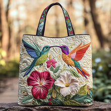 Sac Floral Matelassé Colibri et Fleurs Blanches – Deux Tailles