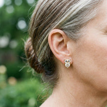 Boucles d'oreilles vintage en forme de hibou avec des cristaux