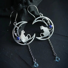 Boucles d'oreilles Boho en zircon bleu avec chat en argent