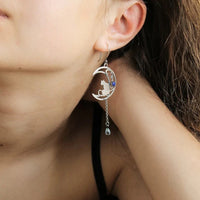 Boucles d'oreilles Boho en zircon bleu avec chat en argent