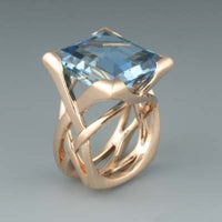Bague Vintage Or Rose avec Zirconium Bleu