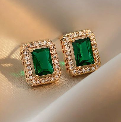Boucles d'Oreilles Émeraude Dorées