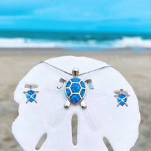Ensemble collier et boucles d'oreilles tortue marine en opale et argent