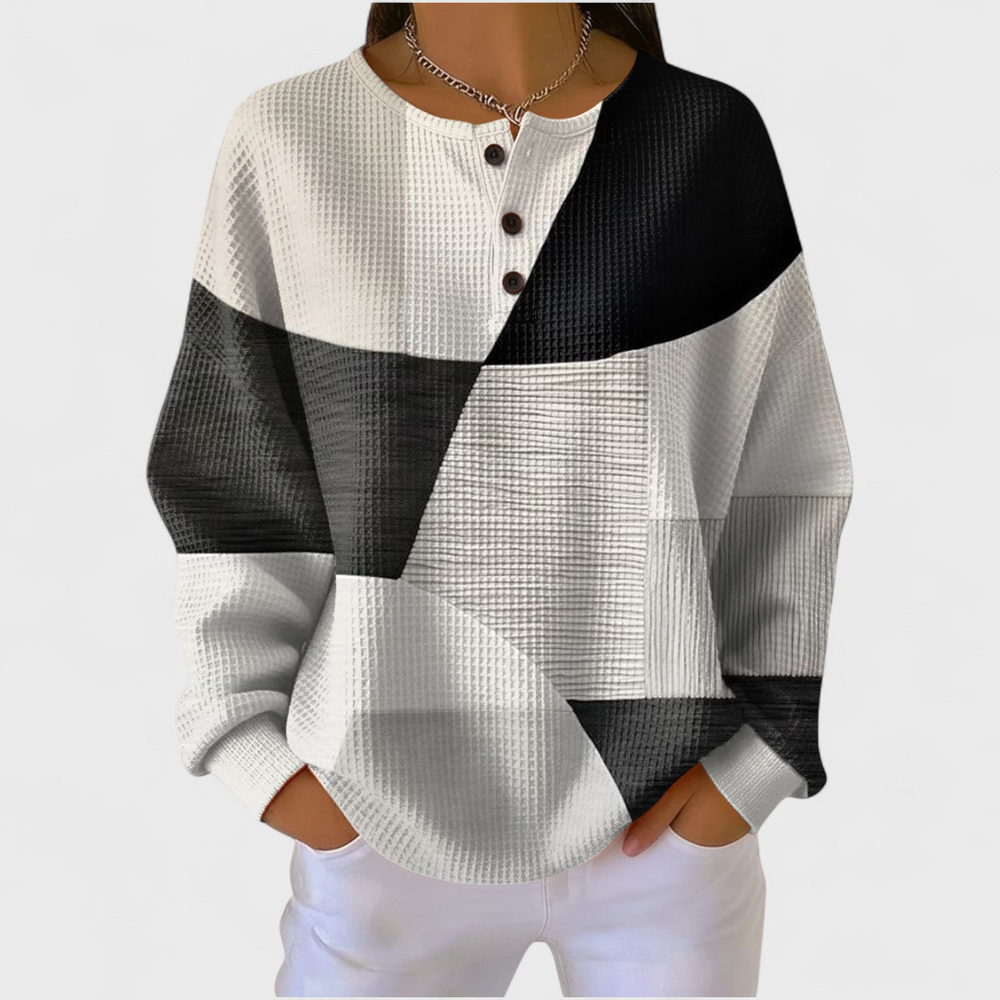 Ella - Pull noir et blanc à blocs de couleur