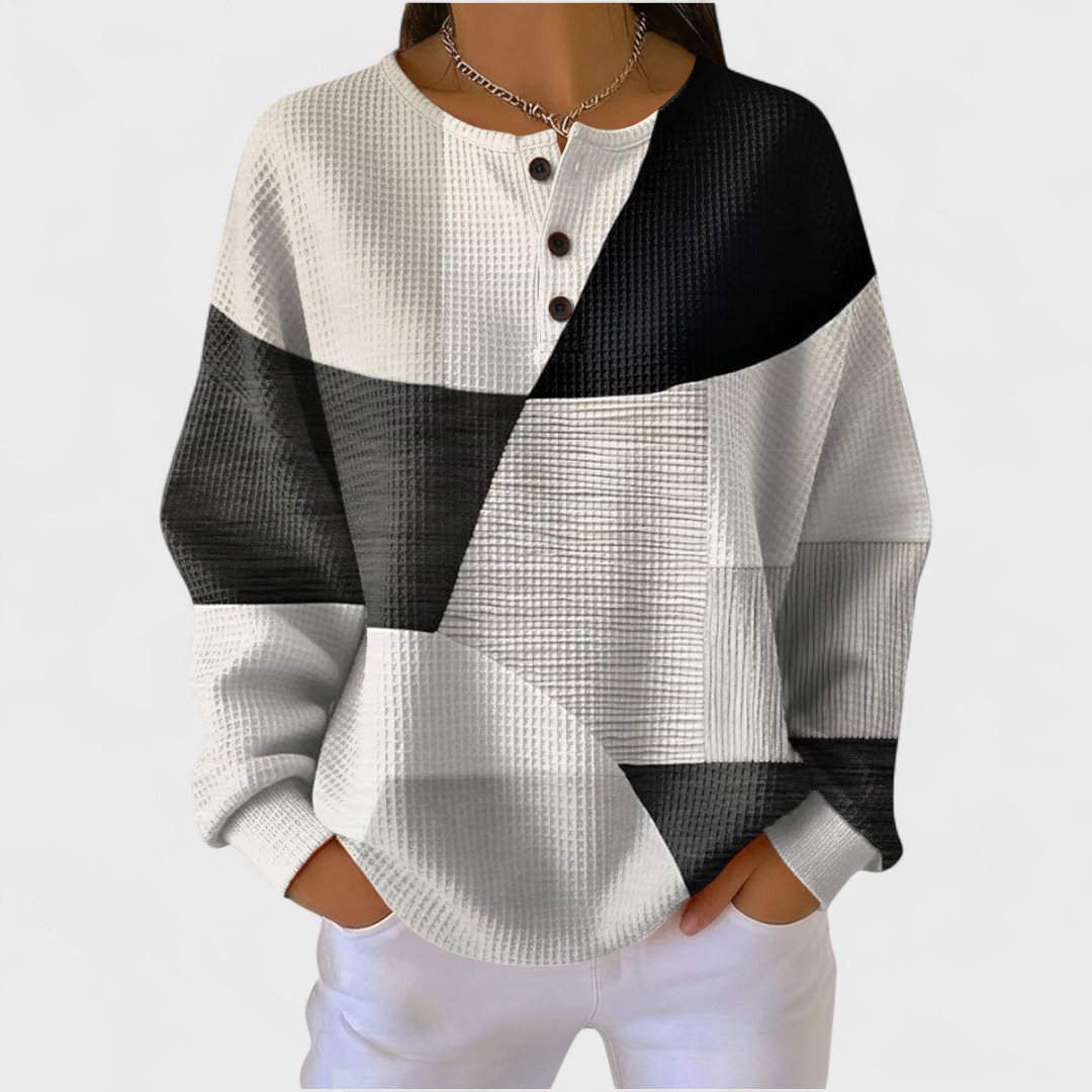 Ella - Pull noir et blanc à blocs de couleur