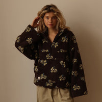 Veste en Fleece Floral Surdimensionnée avec Zip Demi