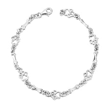 Bracelet avec Pendentifs de Patte de Chien et Os en Argent Pur