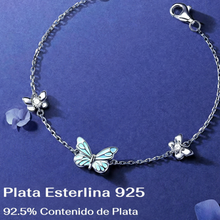 Bracelet en Argent Papillon Bleu qui Brille dans l'Obscurité