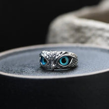 Bague ajustable Hibou de la bonne chance en argent avec opale