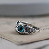 Bague ajustable Hibou porte-bonheur en argent avec opale