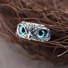 Bague ajustable Hibou porte-bonheur en argent avec opale