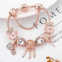 Bracelet Attrape-Rêves Rose avec pendentifs en argent