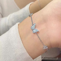 Bracelet en Argent Papillon Bleu qui Brille dans l'Obscurité