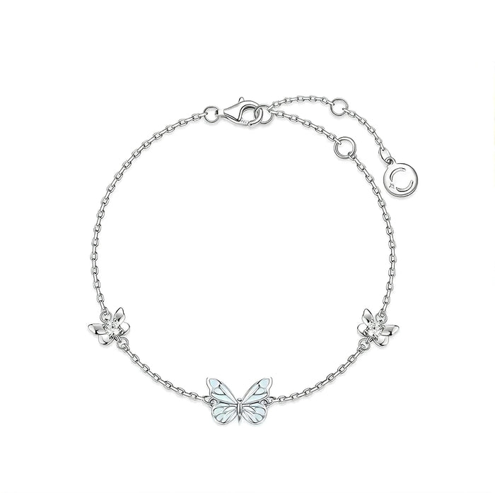 Bracelet en Argent Papillon Bleu qui Brille dans l'Obscurité