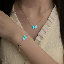 Bracelet en Argent Papillon Bleu qui Brille dans l'Obscurité