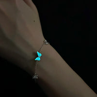 Bracelet en Argent Papillon Bleu qui Brille dans l'Obscurité