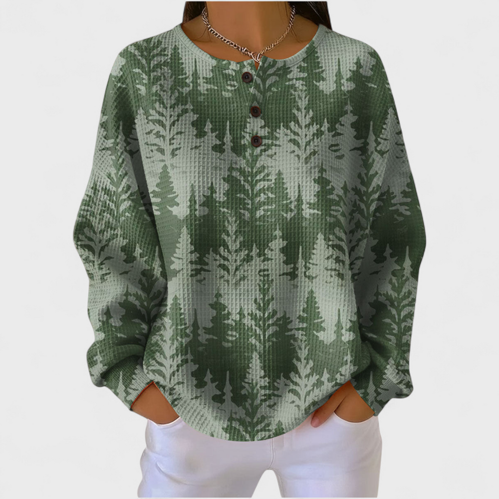 Inès - Pull vert à motif sapin classique