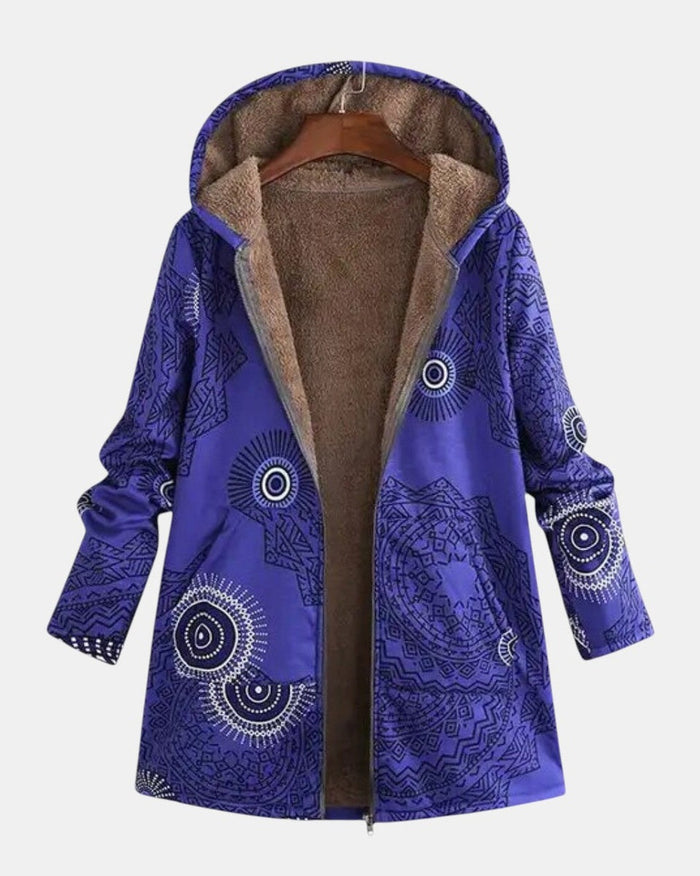 Luna - Sweat à capuche en polaire Mandala bleu marine