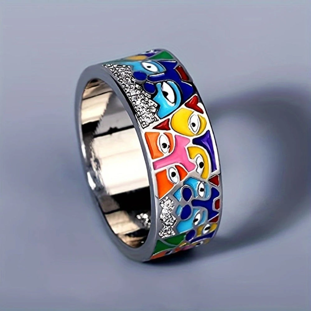 Bague en argent avec des yeux multicolores