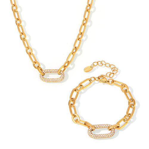Ensemble de Bijoux Chaîne Maillon Pavé | Or