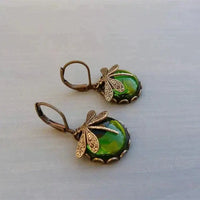 Boucles d'oreilles sphériques de libellule en or ancien