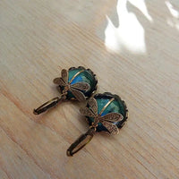Boucles d'oreilles sphériques de libellule en or ancien