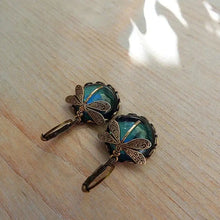 Boucles d'oreilles sphériques de libellule en or ancien