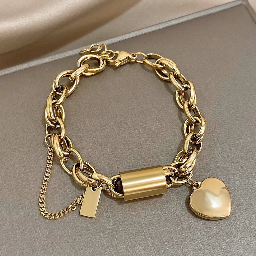 Bracelet Épais avec Cœur | Or