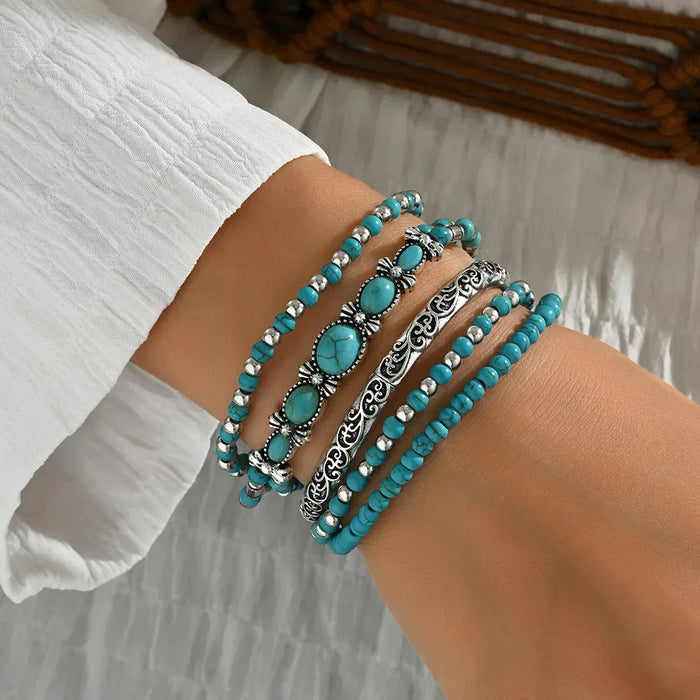 Ensemble de Bracelets Boho avec Perles Turquoise