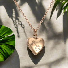 Collier avec urne commémorative pour animaux de compagnie – Pendentif en forme de cœur avec gravure d'une patte