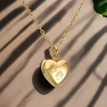 Collier avec urne commémorative pour animaux de compagnie – Pendentif en forme de cœur avec gravure d'une patte