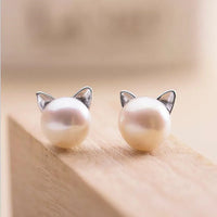 Boucles d'oreilles en argent sterling avec perle et chat