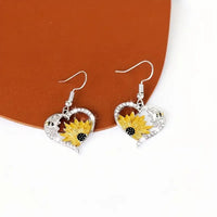 Boucles d'oreilles pendantes vintage boho avec tournesol et cœur d'abeille