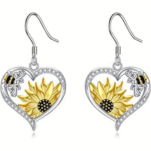 Boucles d'oreilles pendantes vintage boho avec tournesol et cœur d'abeille