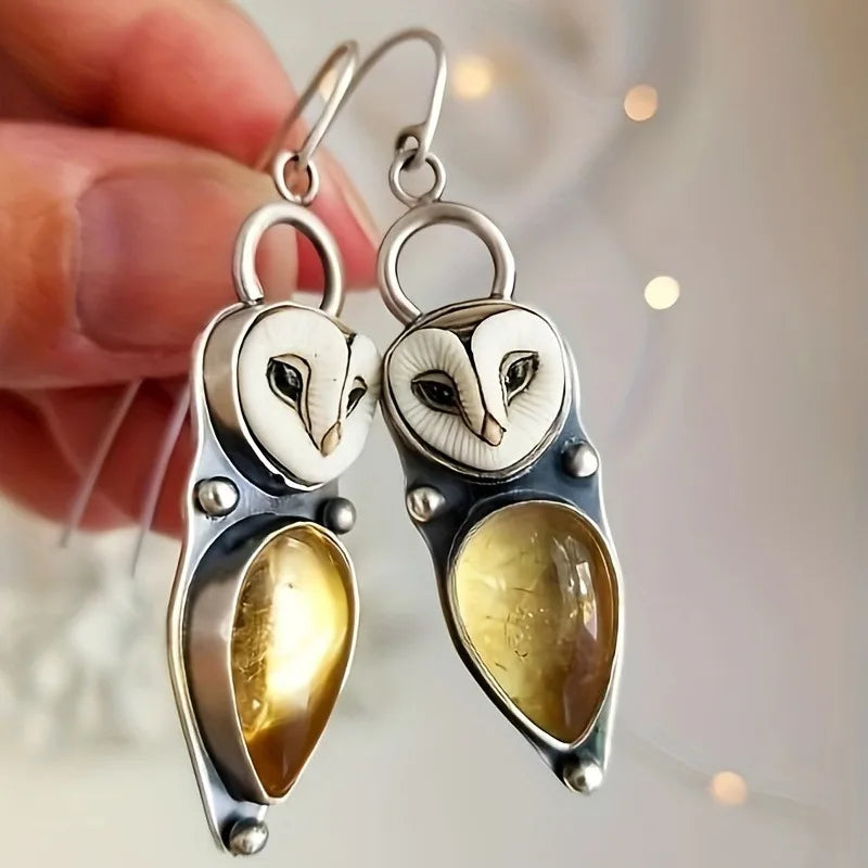 Boucles d'Oreilles Pendantes Hibou Boho